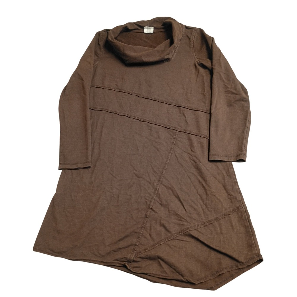 CMC Color Me Cotton Tunic Womens Large Brown Cowl Neck Asymmetric Seam Lagenlook